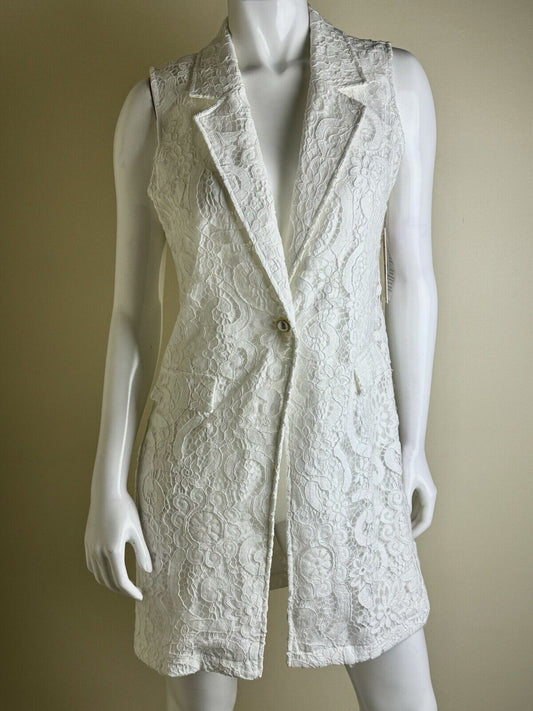 $108 NANETTE LEPORE White Long LACE VEST Dress SZ M (B.79)