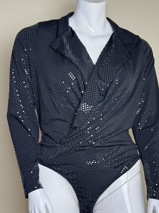 MADRAG BodySuit Blouse BLACK Sequined Sz 3X. (B.125)