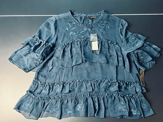 $228 Max Sport Women’s Navy Ruffle Blouse Top Sz XL  (B.16)