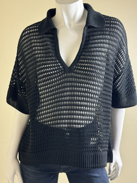 $128 Max Studio Mesh Shirt Blouse Top Black Size L. (B.93)