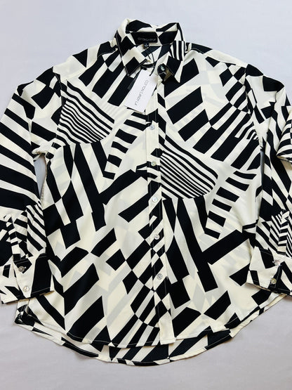 COTTON CANDY Women’s 2Pc Set Long Sleeve Shirt with Inside Top  Sz S Black White