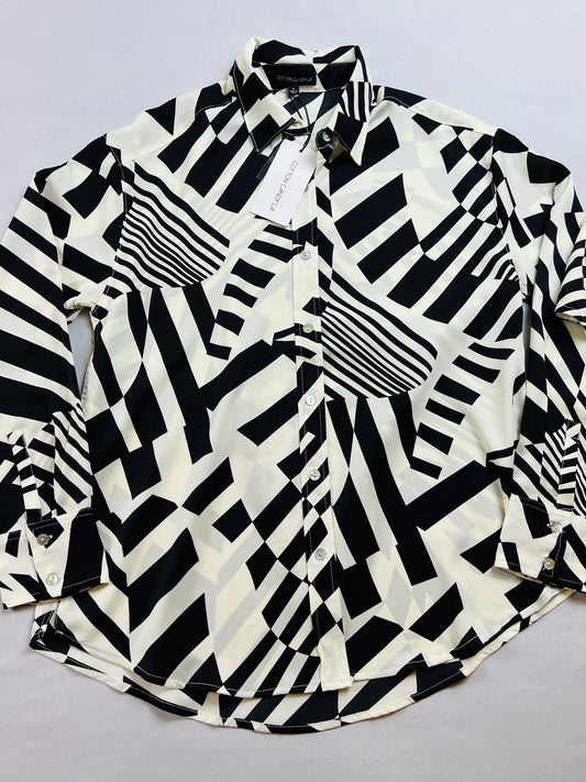 COTTON CANDY Women’s 2Pc Set Long Sleeve Shirt with Inside Top  Sz S Black White