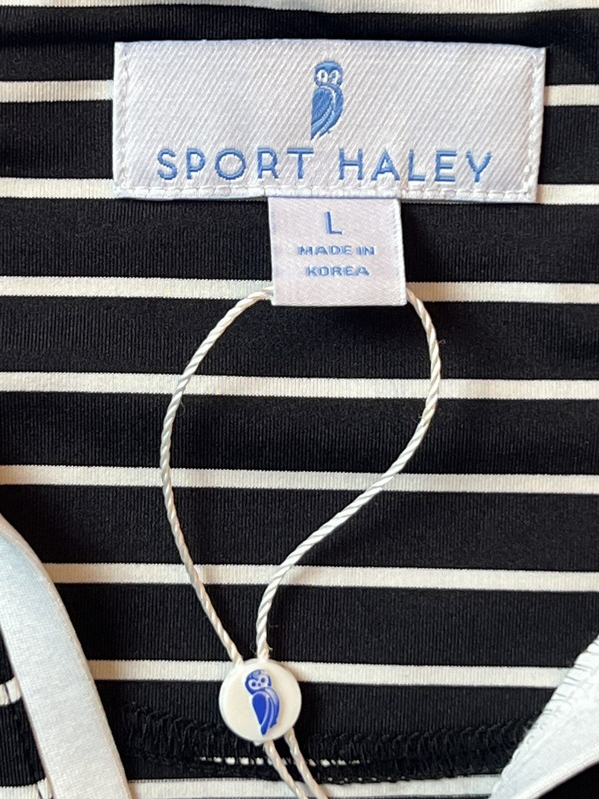 Sport Haley Women's Golf Shirt Black White Stripes Top Sz L (B.48)