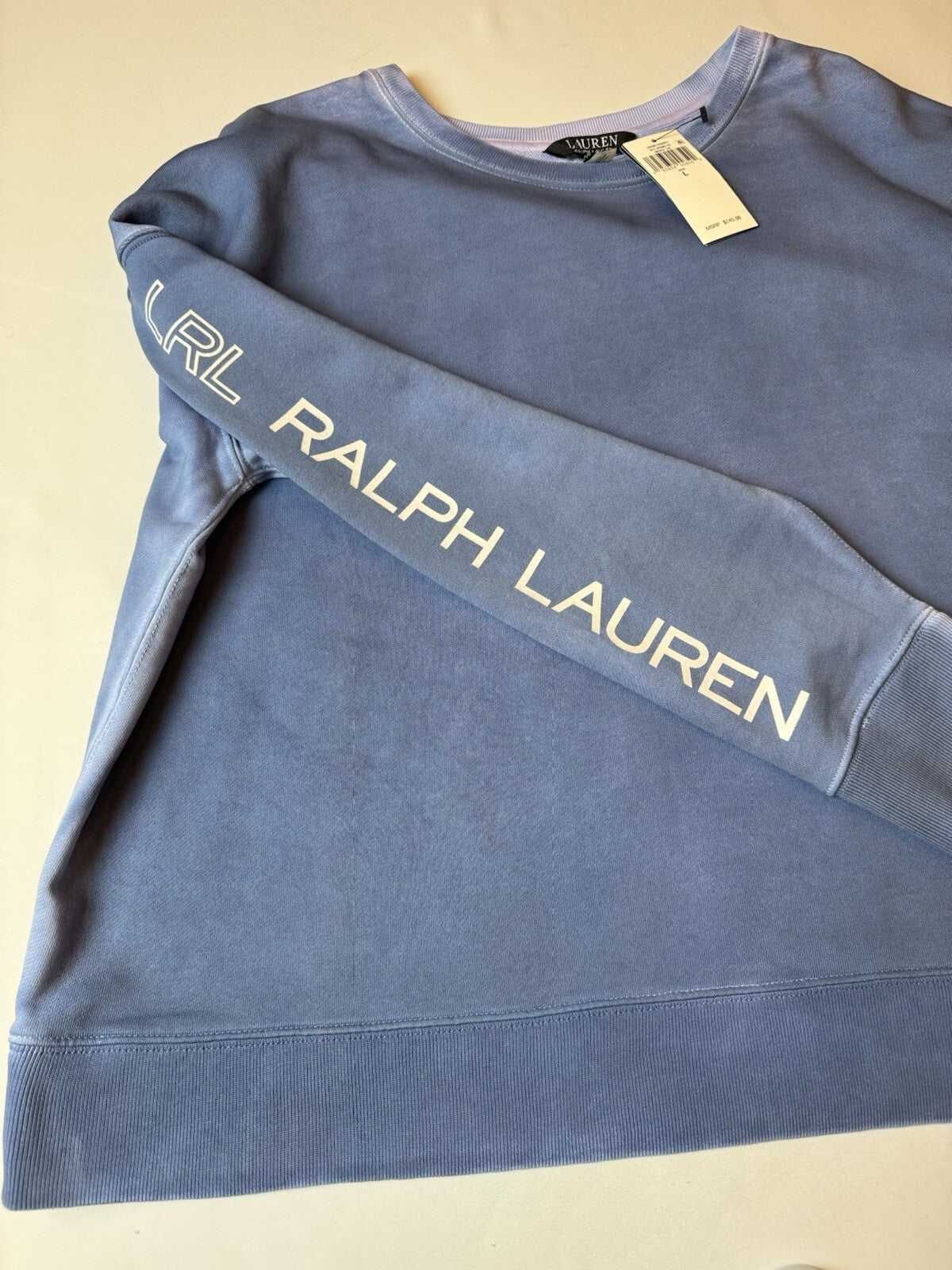 $145 Lauren Ralph Lauren Women's Blue Logo Sweater Sz L.  (B.116)