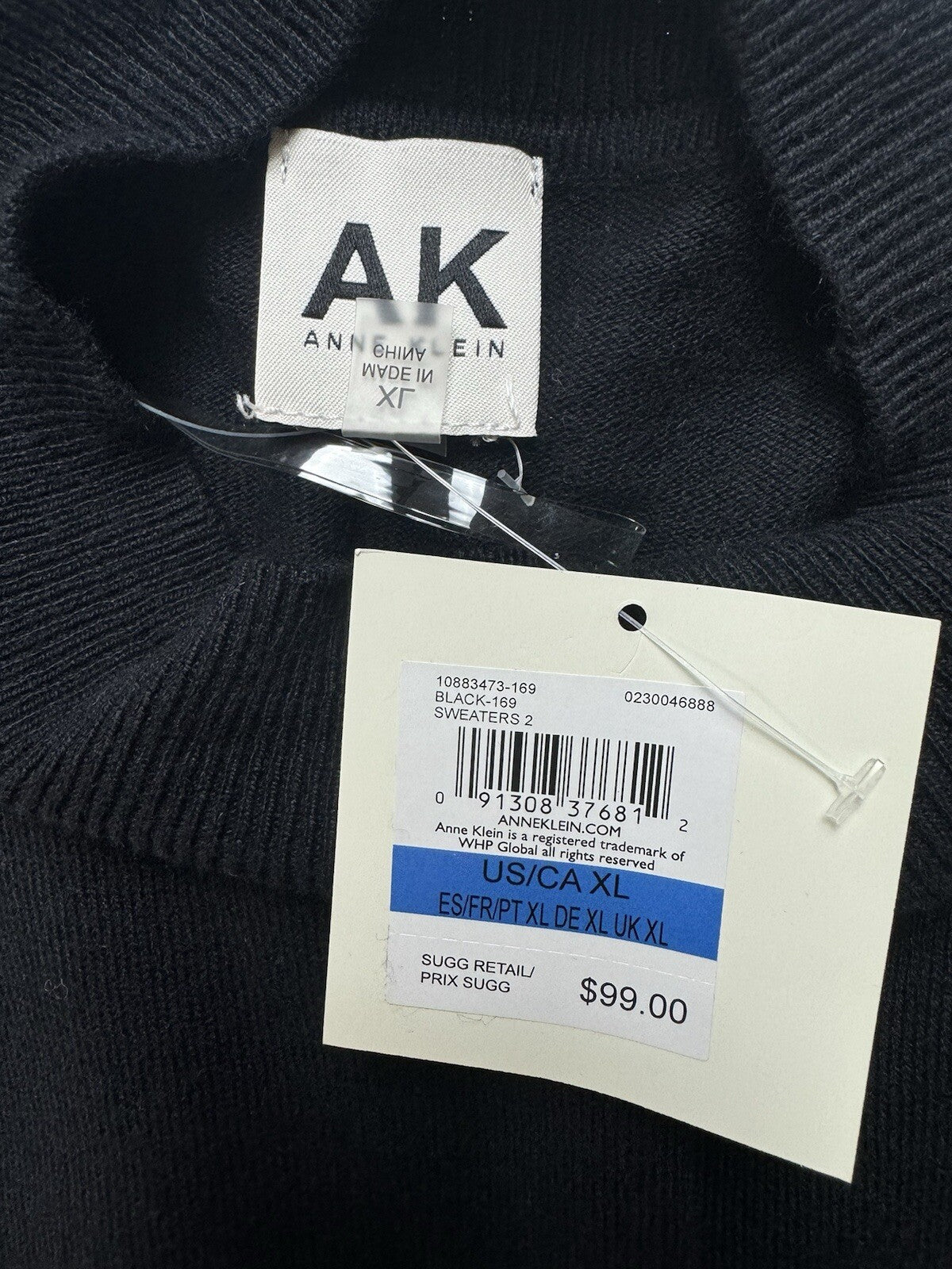 Anne Klein Womens Long Sleeves Sweater Black Size XL. (B.94)