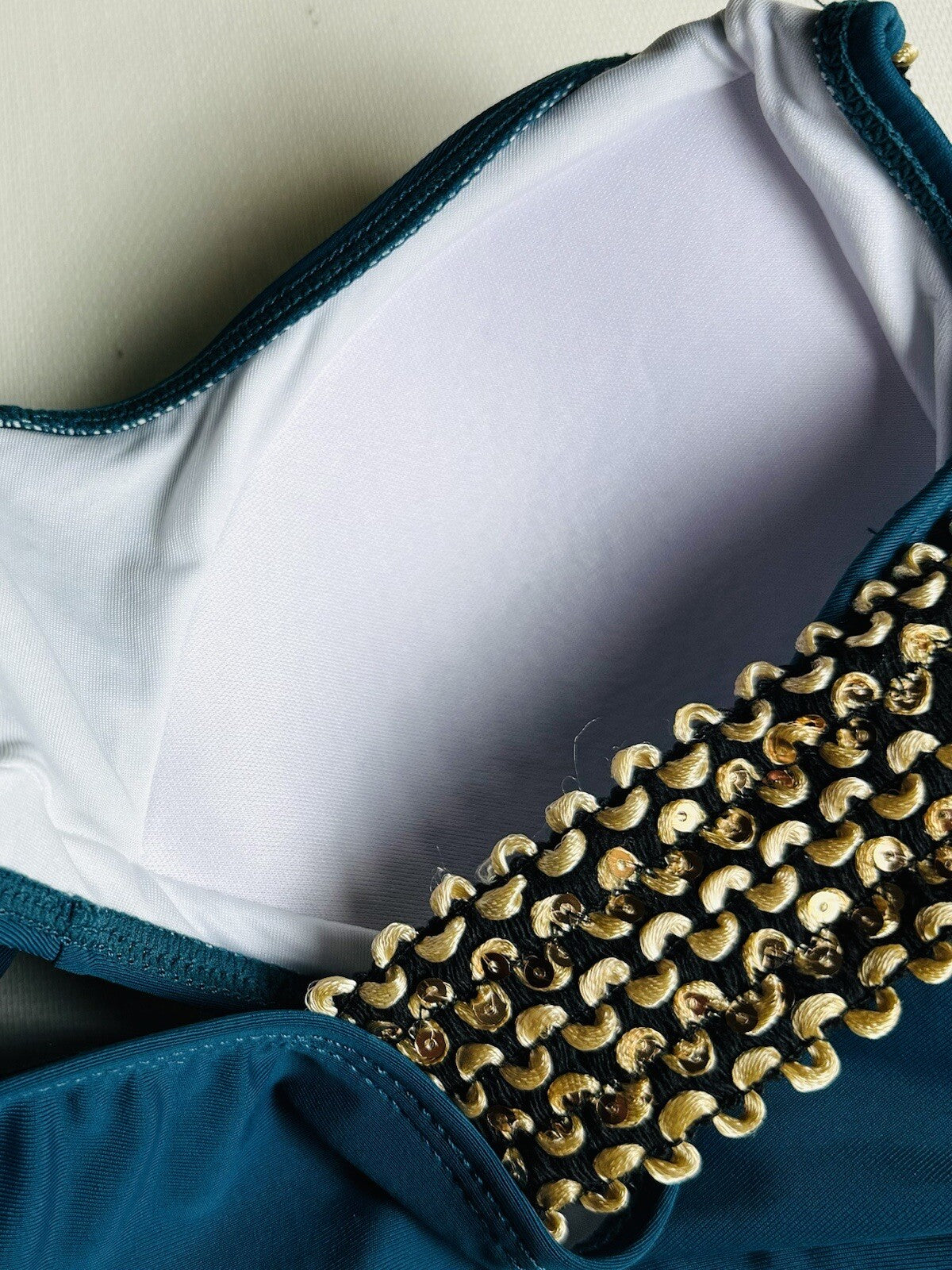 Eomenie Gold Sequins M Bikini 2Pc Swimsuit Waist Tie Tummy Control (51)