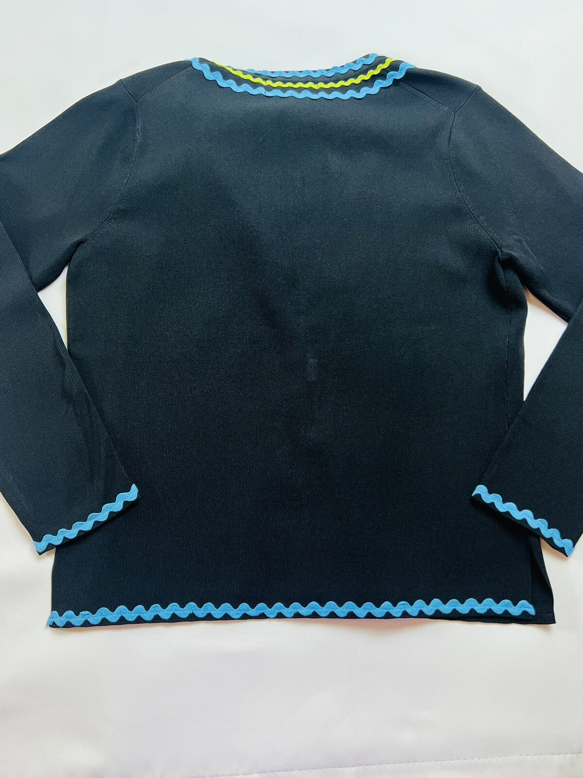 Studio G Women's Cardigan Black Blue Trim Sweater Sz Petite S Top