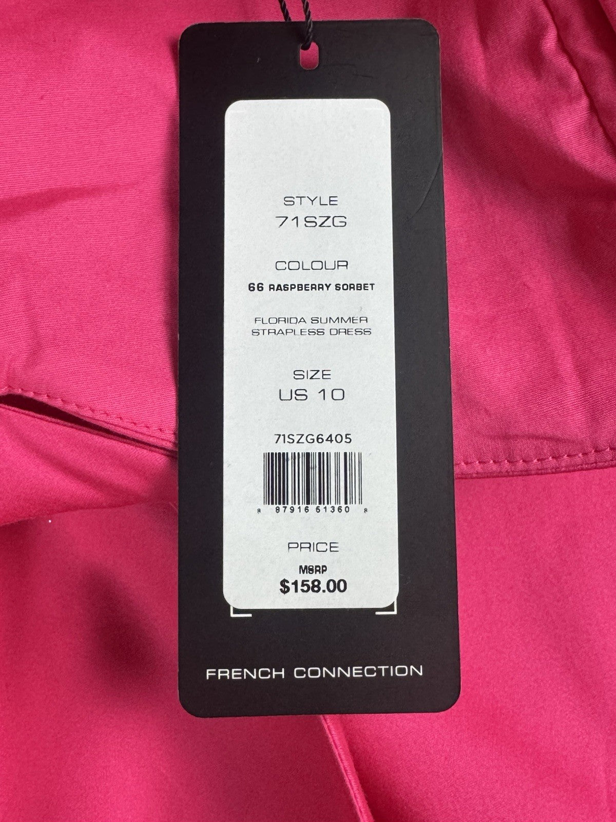 $158 FRENCH CONNECTION Hot Pink Strapless Dress Sz 10.  (B.082)