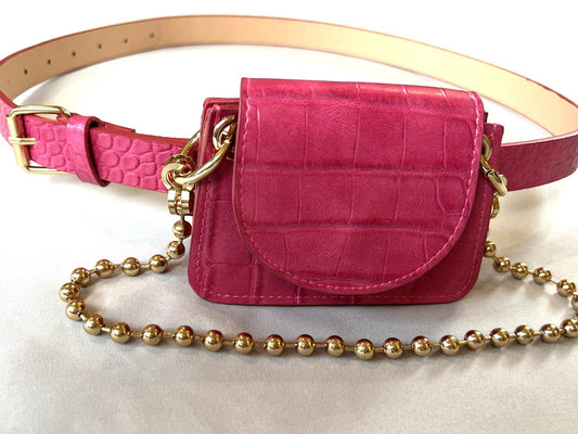 Women’s Faux Leather Fanny Removable Waist Purse Belt Pink Sz M