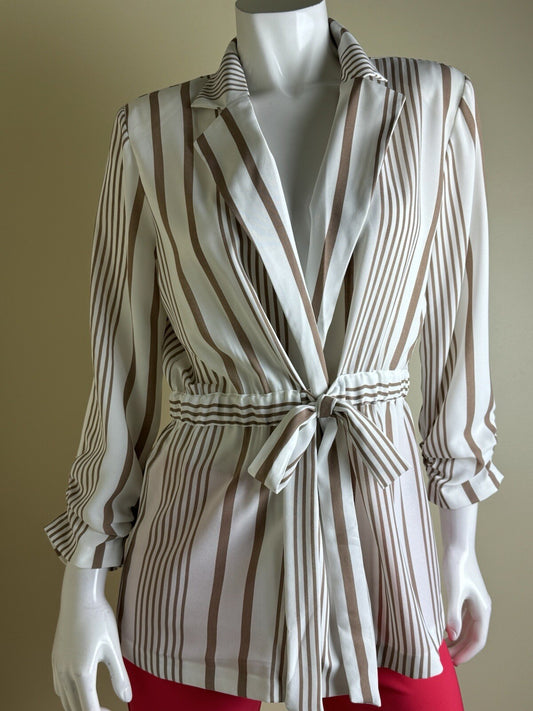 NYCC New York Women’s Striped Cardigan Tan Ivory Size M. (B.53)