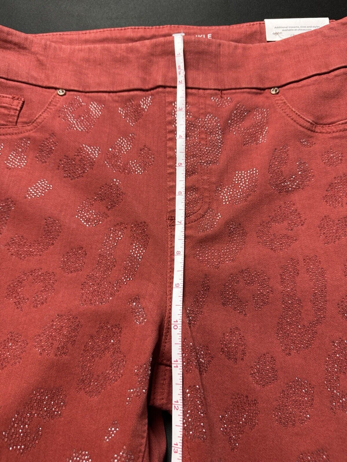 CHICO'S Women's Leopard Sparkle Jeggings smoked paprika Sz 10R. (B.81