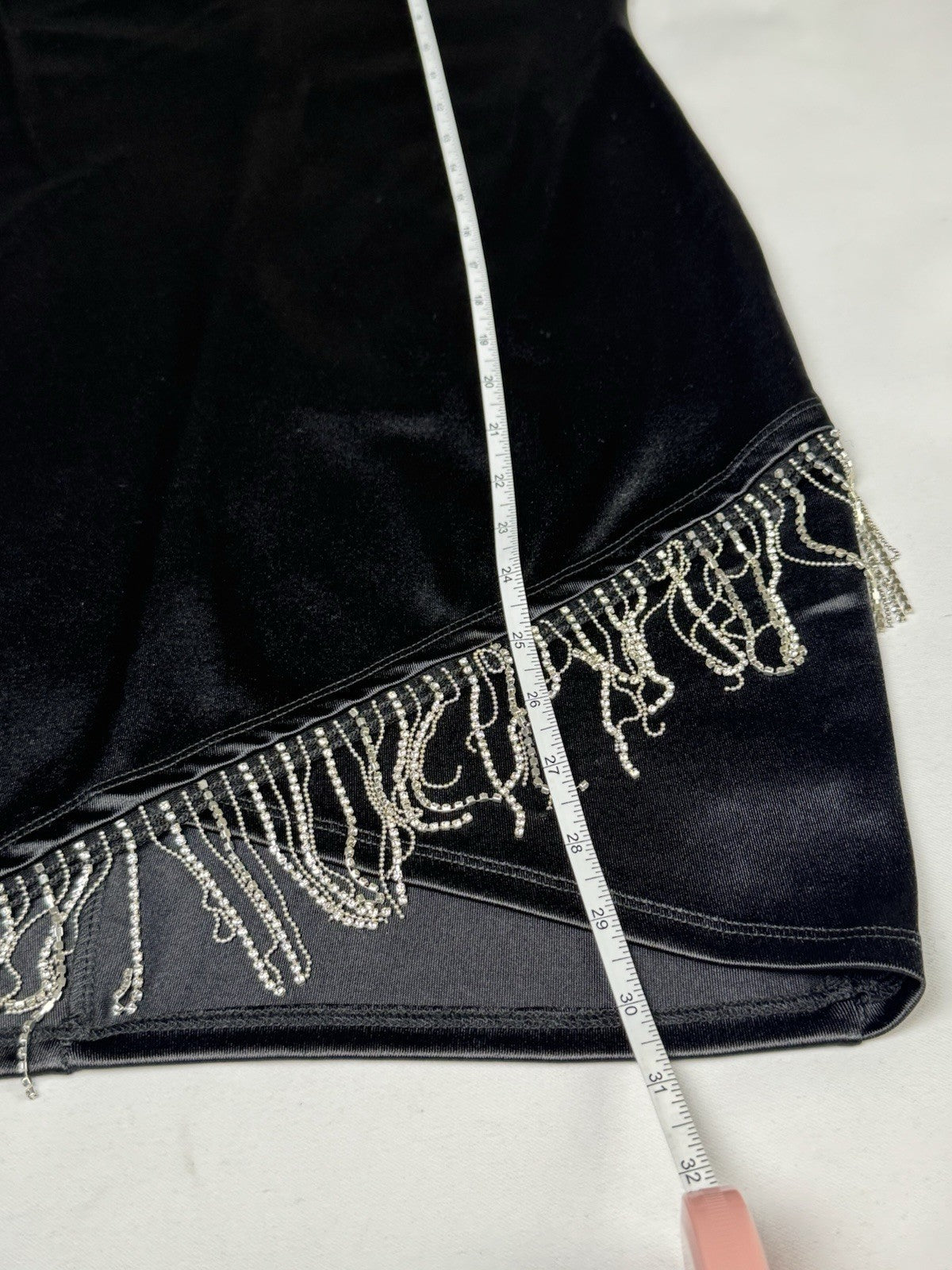 Inspired Hearts Women’s Black Satin Dress w Crystals Sz L.     (B.183)