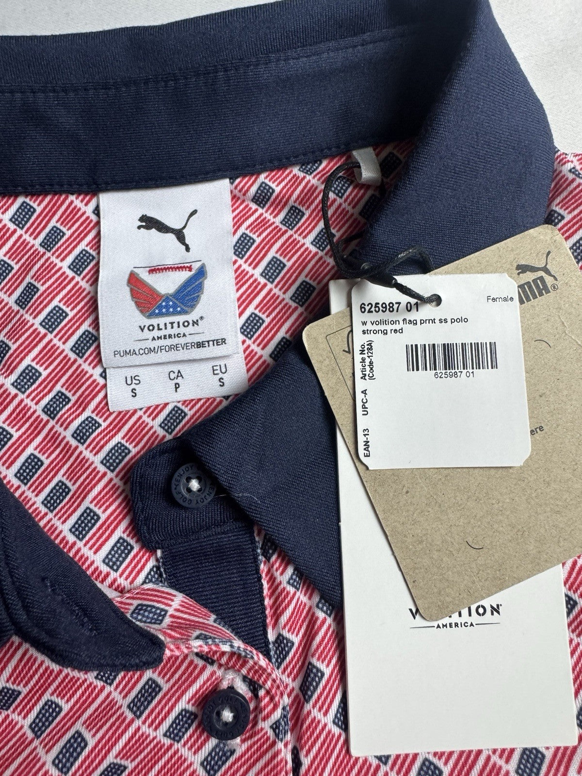 Puma Women’s American Flag Printed Golf Shirt Sz S.   (B.164/3)