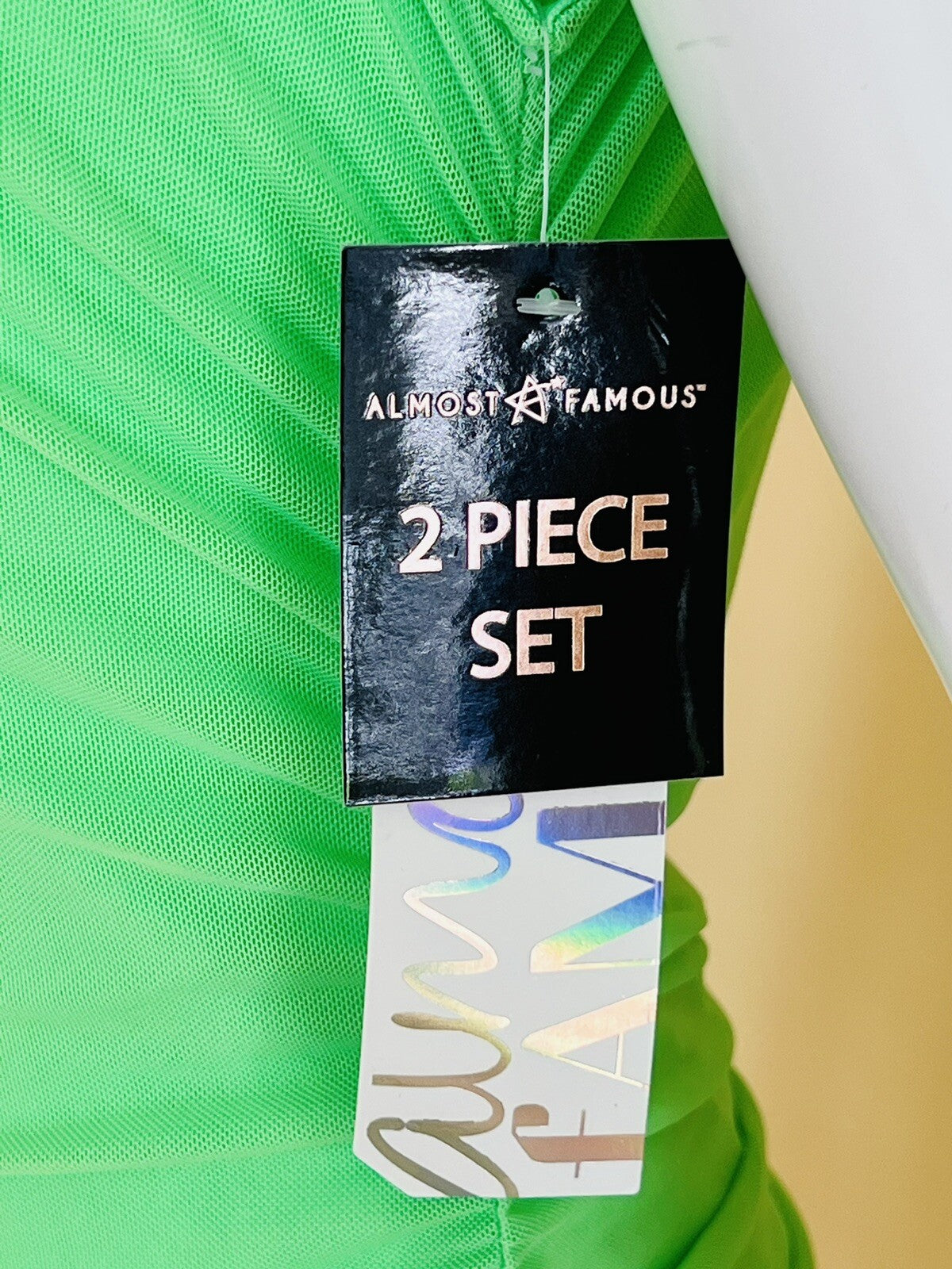 Almost Famous Women's Neon Green Mesh Dress Sz L        (B.07)