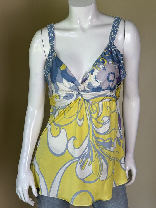 $268 Elie Tahari 100% Silk Rebecca Blouse Yellow Daisy Floral Sz L.      (50)