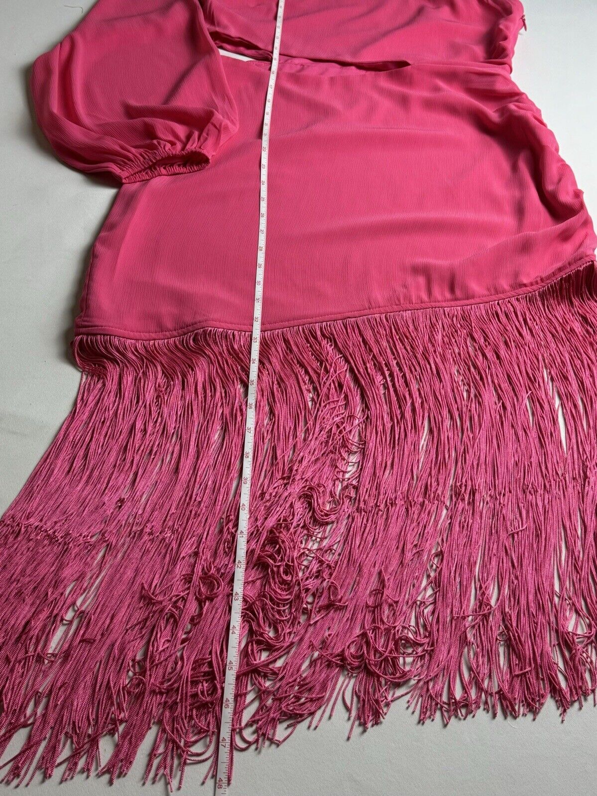 Vici Women’s One Shoulder Pink Dress w/Fringe Sz L.  (B.64)