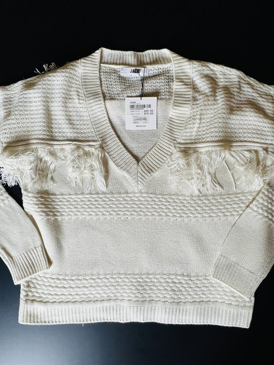 Jack BB Dakota Women’s Knit Fringe Sweater Sz L Boho Top