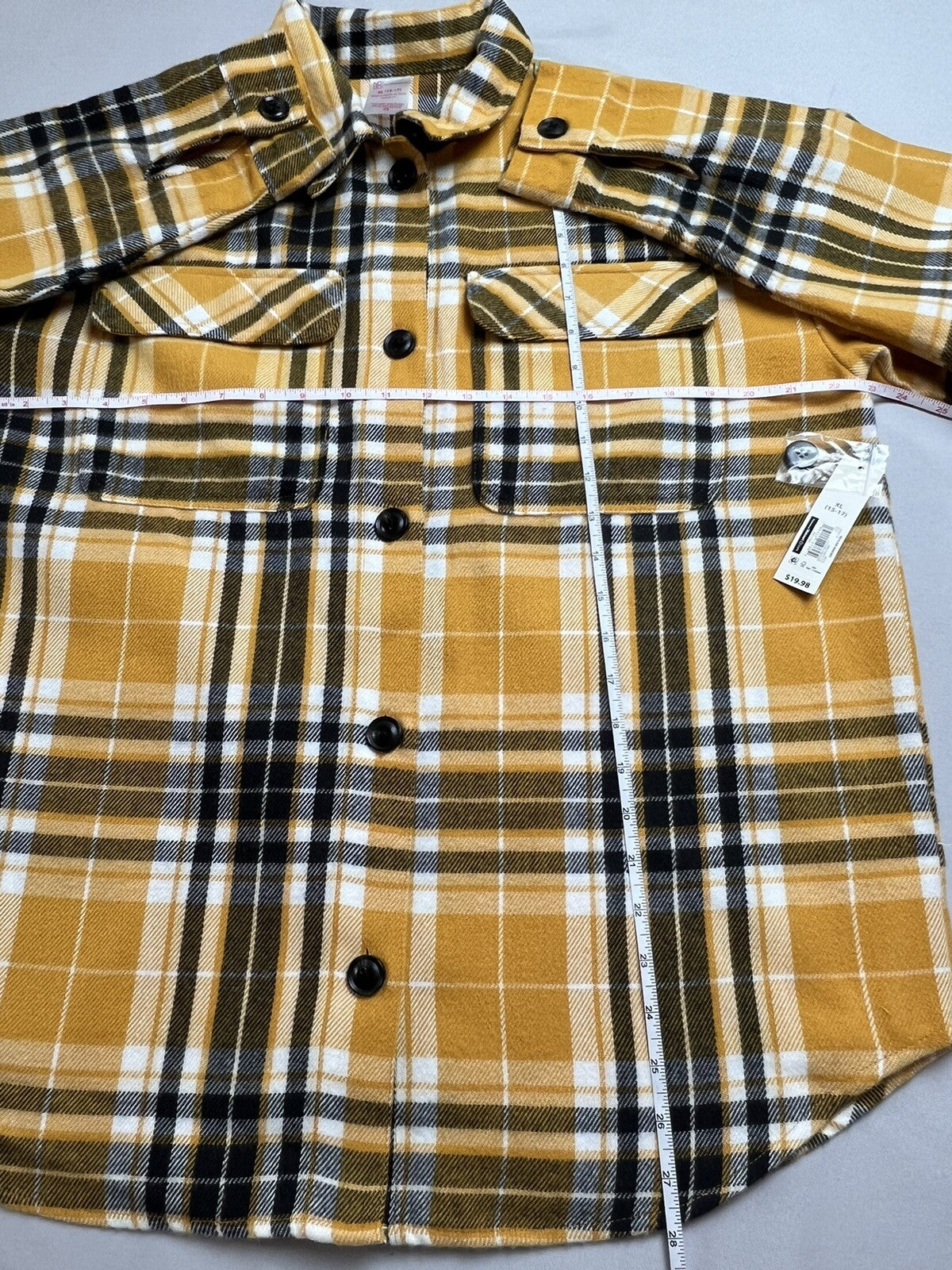 No Boundaries Women's Yellow Plaid Long Sleeve Fleeced Shirt Size XL Shacket