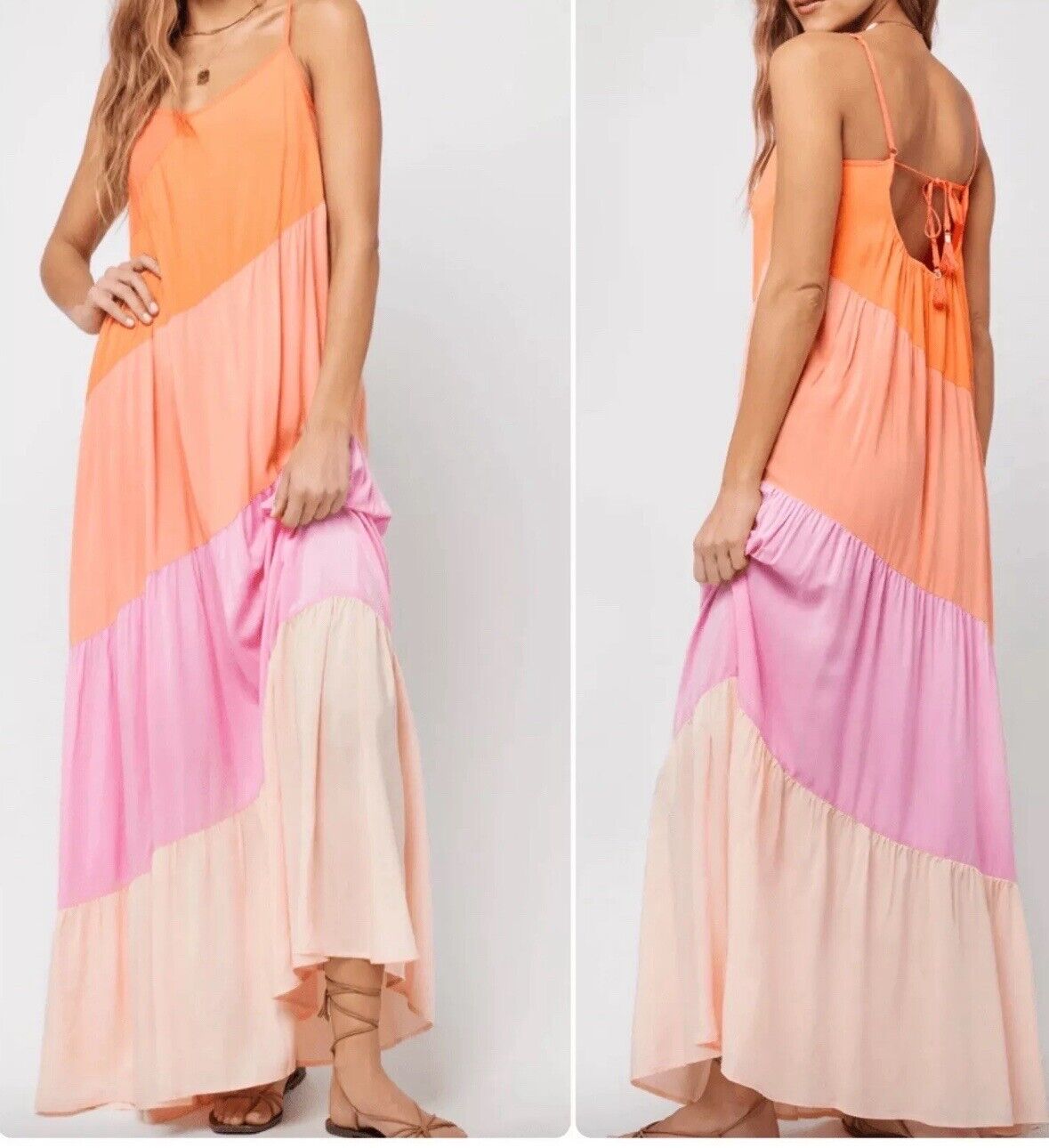 L*Space Leona Colorblock Maxi Sundress in Peche Punch Size S.