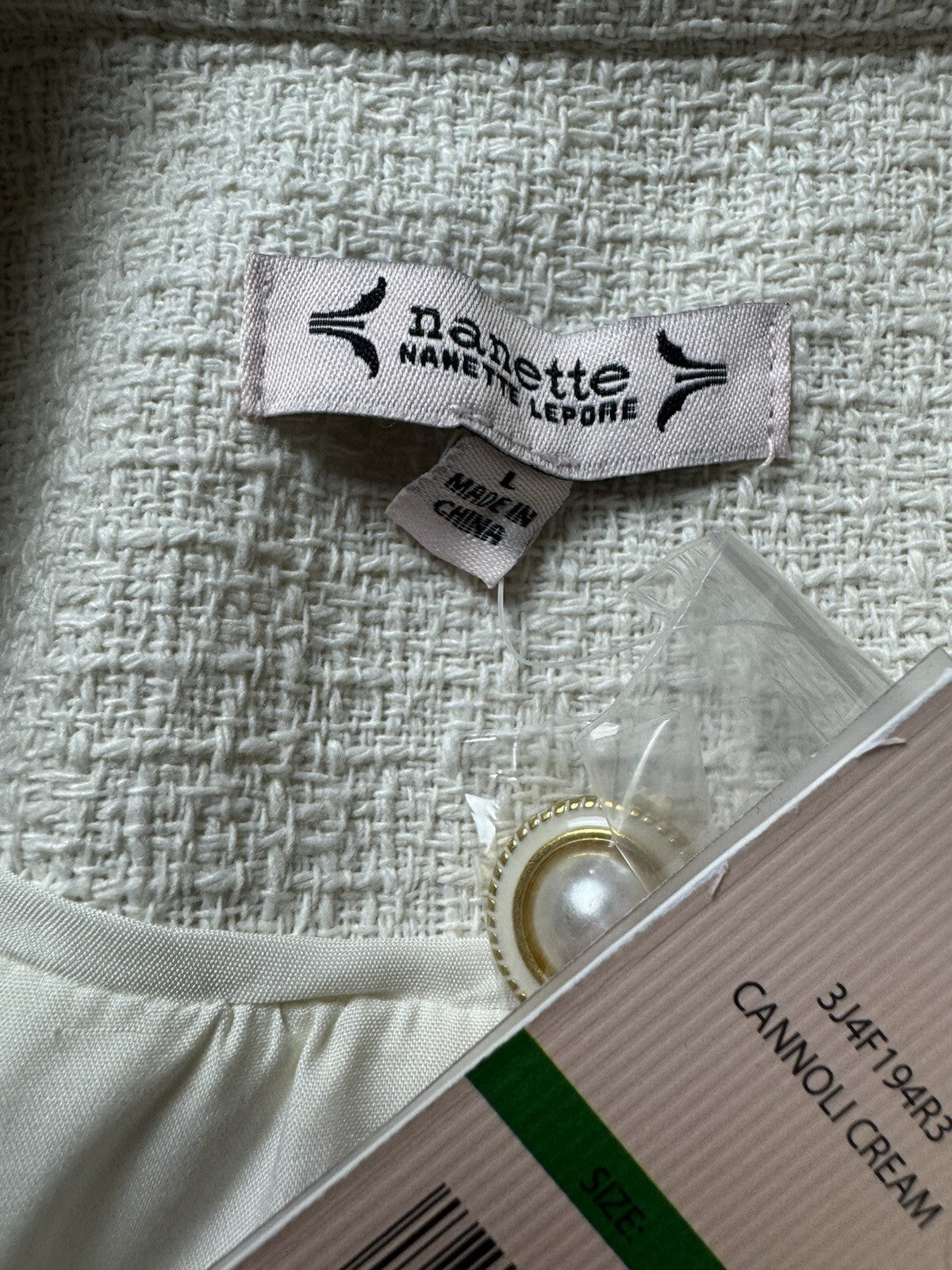 $128 NANETTE LEPORE Women’s Cream Tweed Jacket Sz L    (B.110)