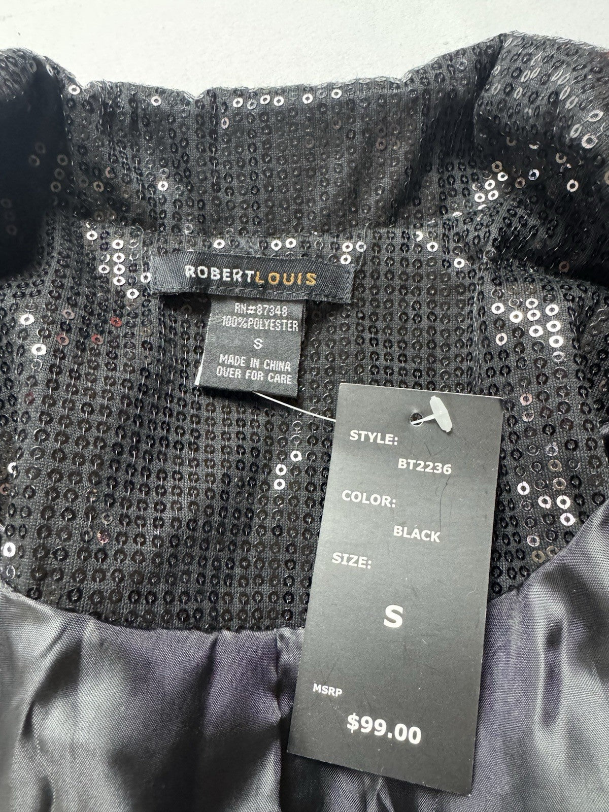 $99 Robert Louis Women’s Sequined Black Blazer Sz S.  (B.150)