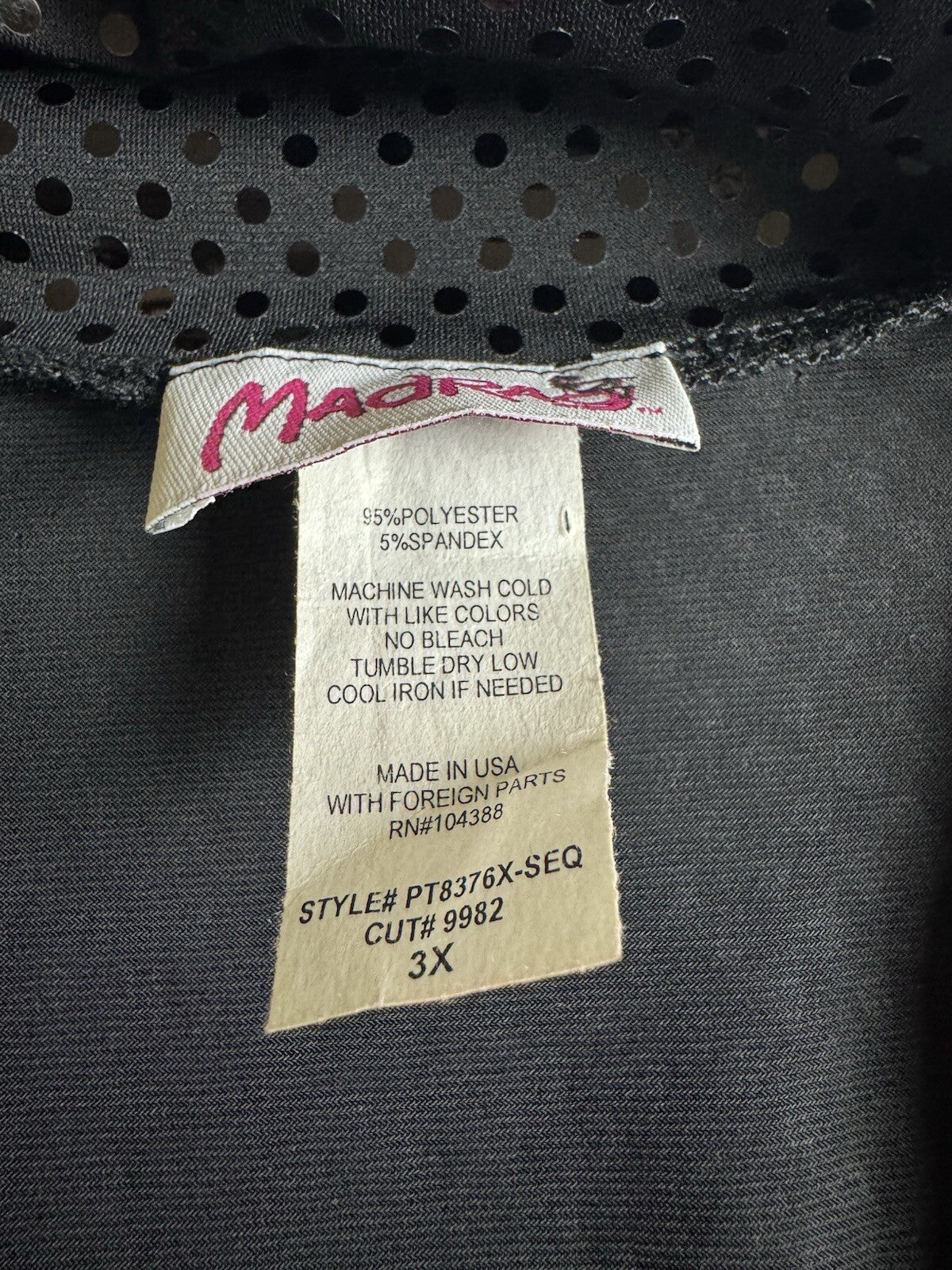 MADRAG BodySuit Blouse BLACK Sequined Sz 3X. (B.125)