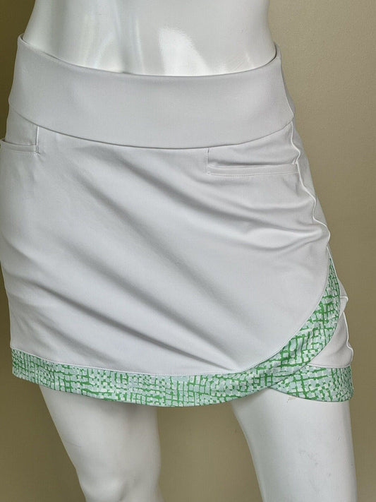 Adidas Women’s Golf Skirt Skort White w Green Sz M  (01)