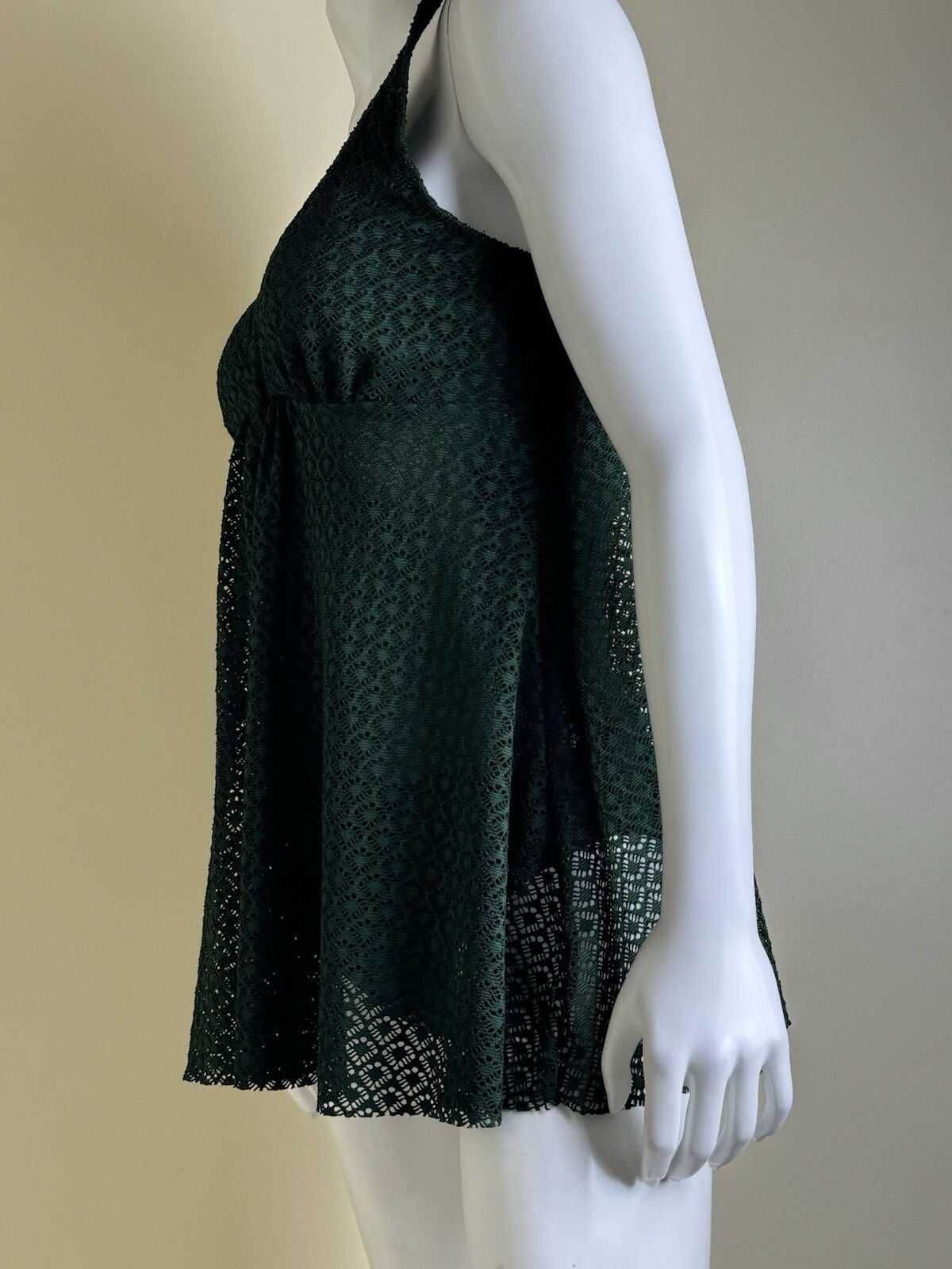 $98 Nicole Miller 1 Pc Swimsuit Green Crochet Sz S Bathing suit (B.53)