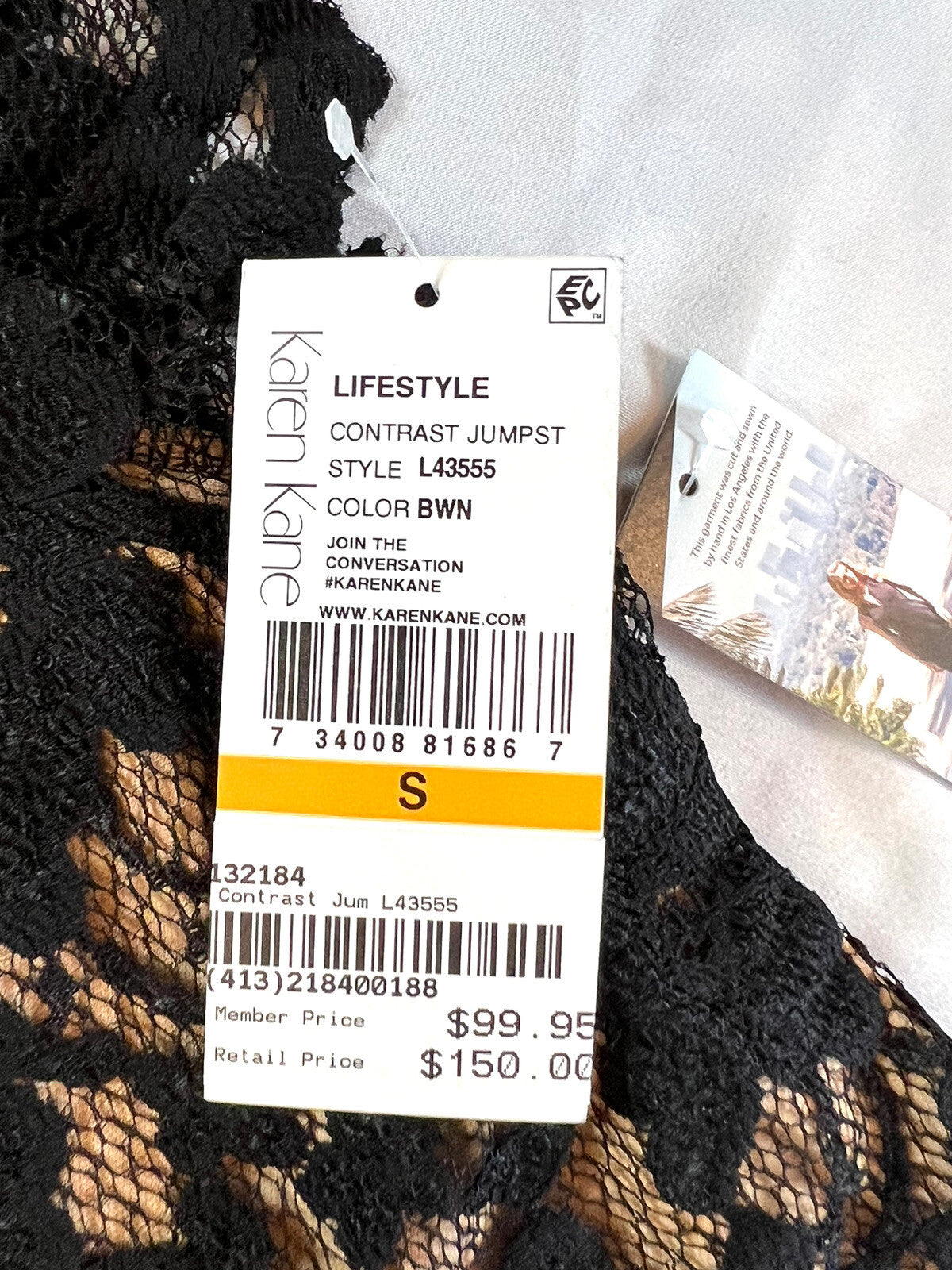 Karen Kane Women Black Stretch V-Neck Lace-Bodice Wide-Leg Jumpsuit Size S