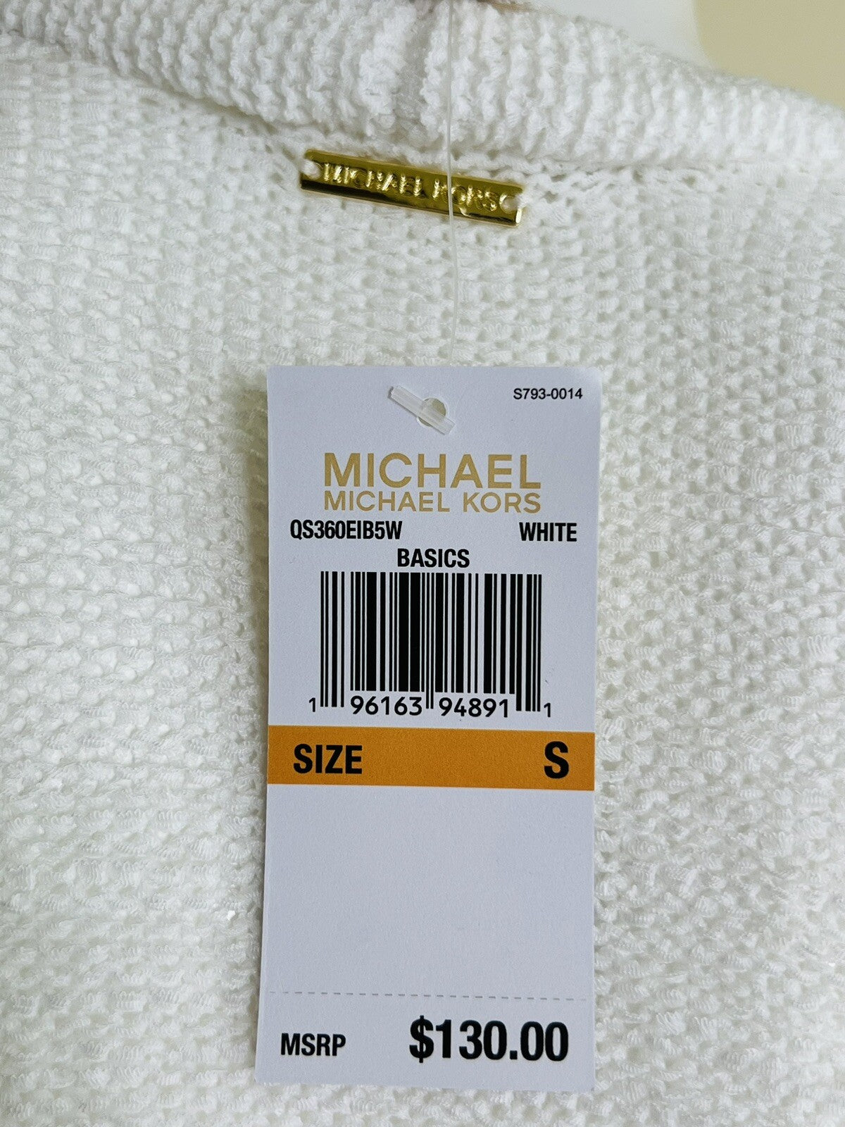 $130 Michael Kors White Crochet Fringe Open Front Cardigan Women’s Sz S    (B05)