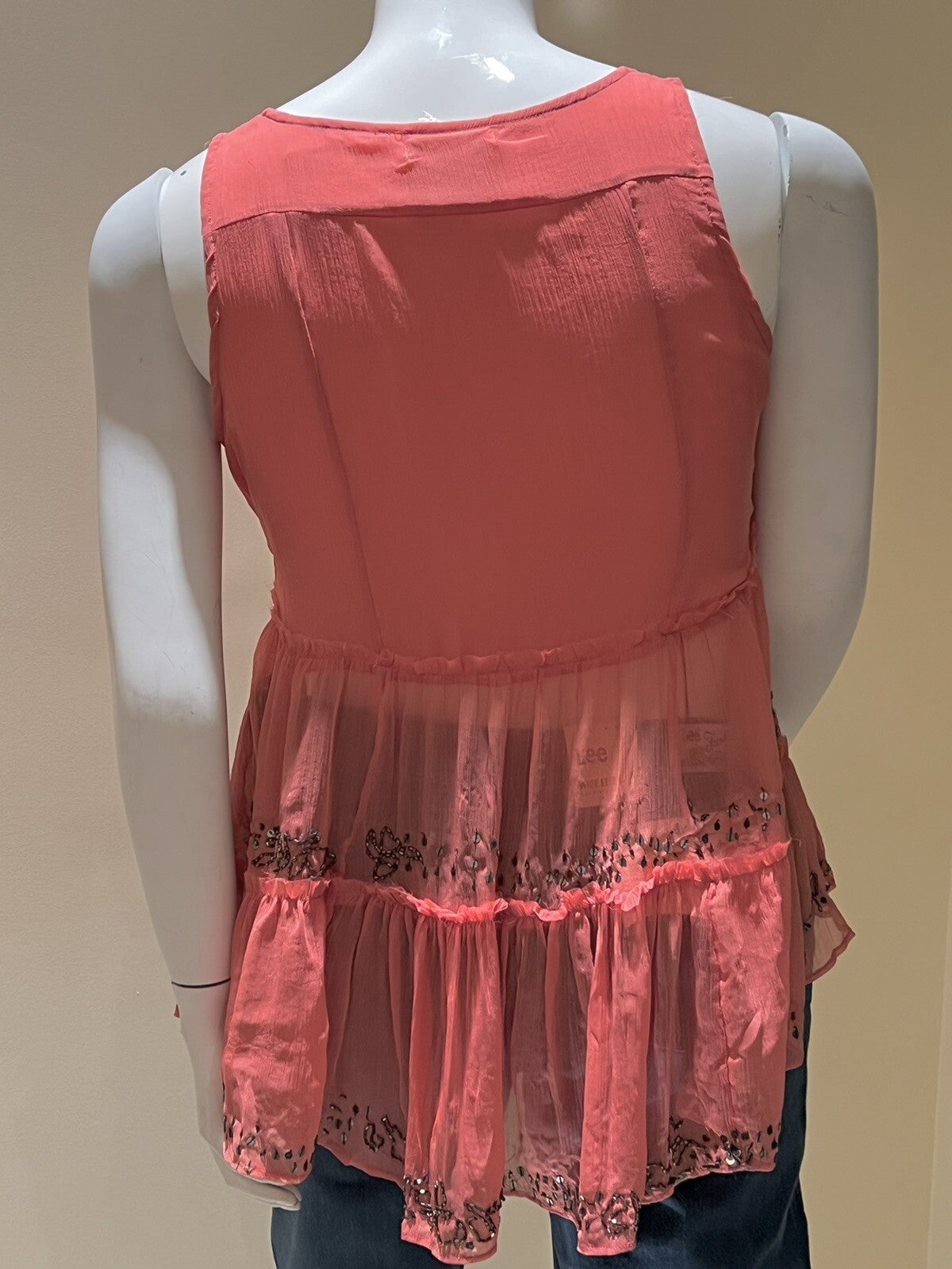 Cute Options Women’s Sheer Beaded Sleeveless Blouse Sz M