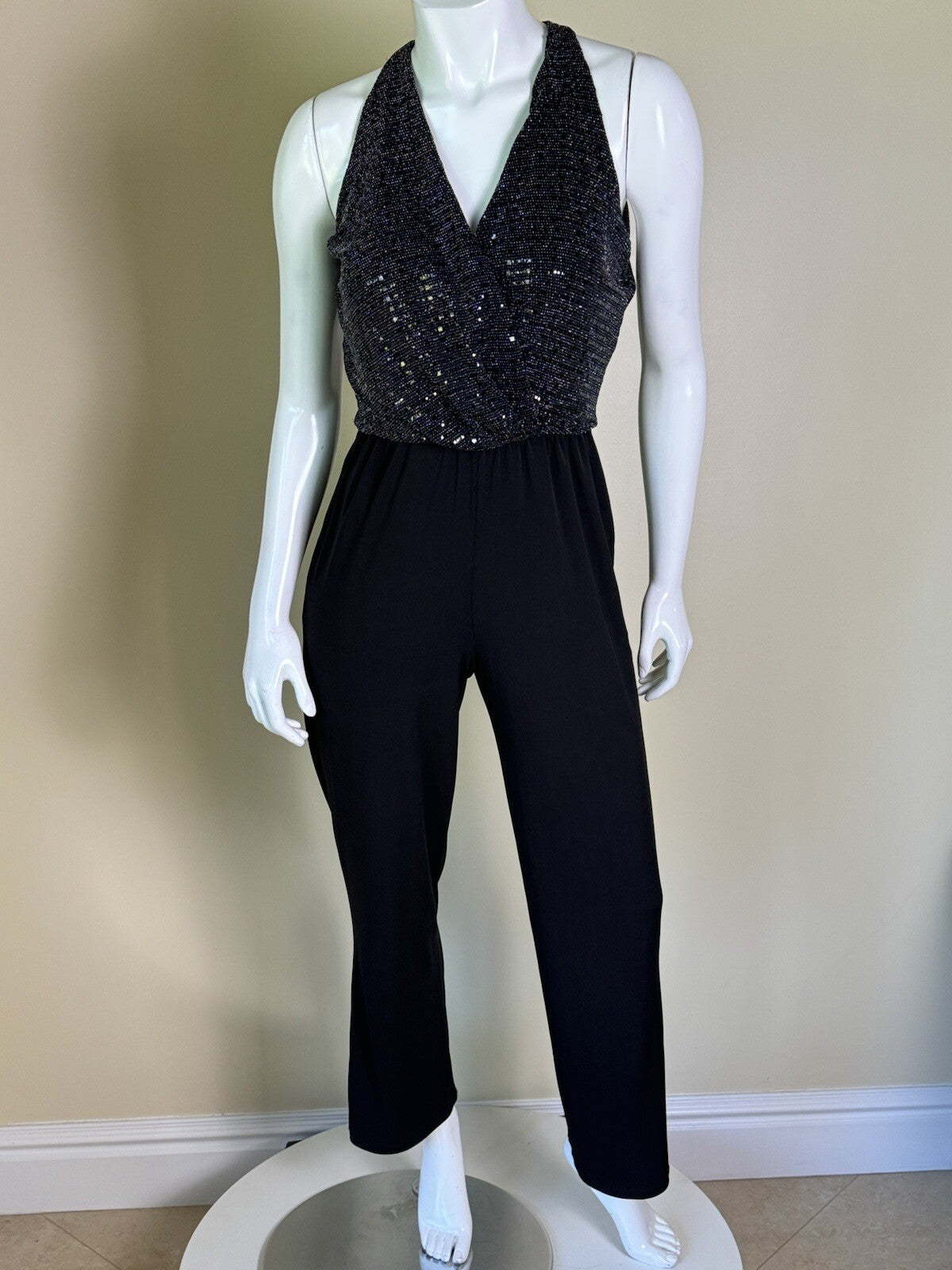 Enfocus Studio black Sleeveless Party Jumpsuit Women’s Sequin Sz 6. (58)