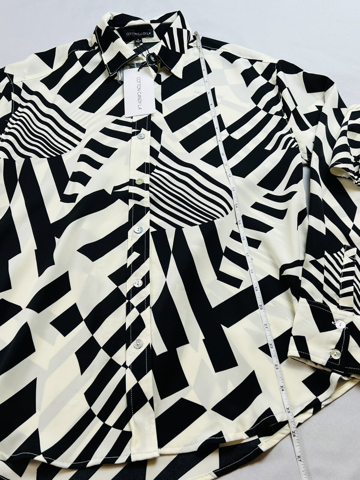 COTTON CANDY Women’s 2Pc Set Long Sleeve Shirt with Inside Top  Sz S Black White