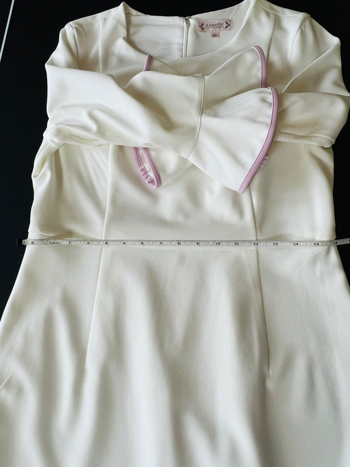 NANETTE LEPORE Ponte Dress BELLA DONNA Bell Sleeves Flounce White Sz 12