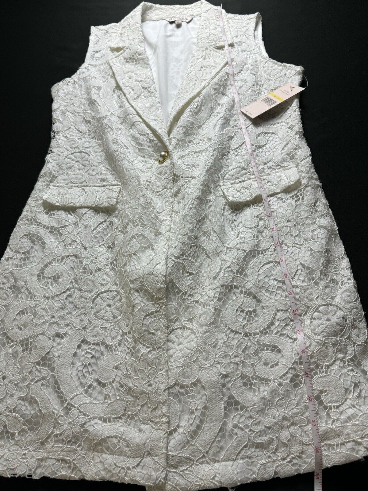 $108 NANETTE LEPORE White Long LACE VEST Dress SZ M (B.79)