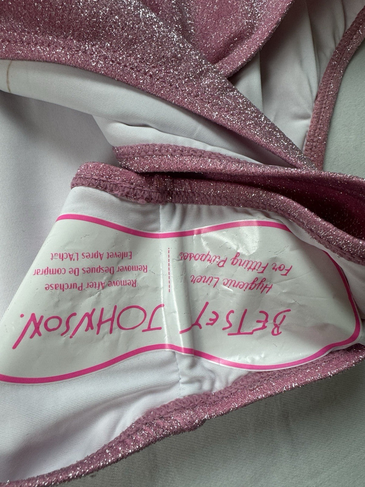 $128 BETSEY JOHNSON One Piece Pink Glittery Swimsuit Sz L. (B.150)