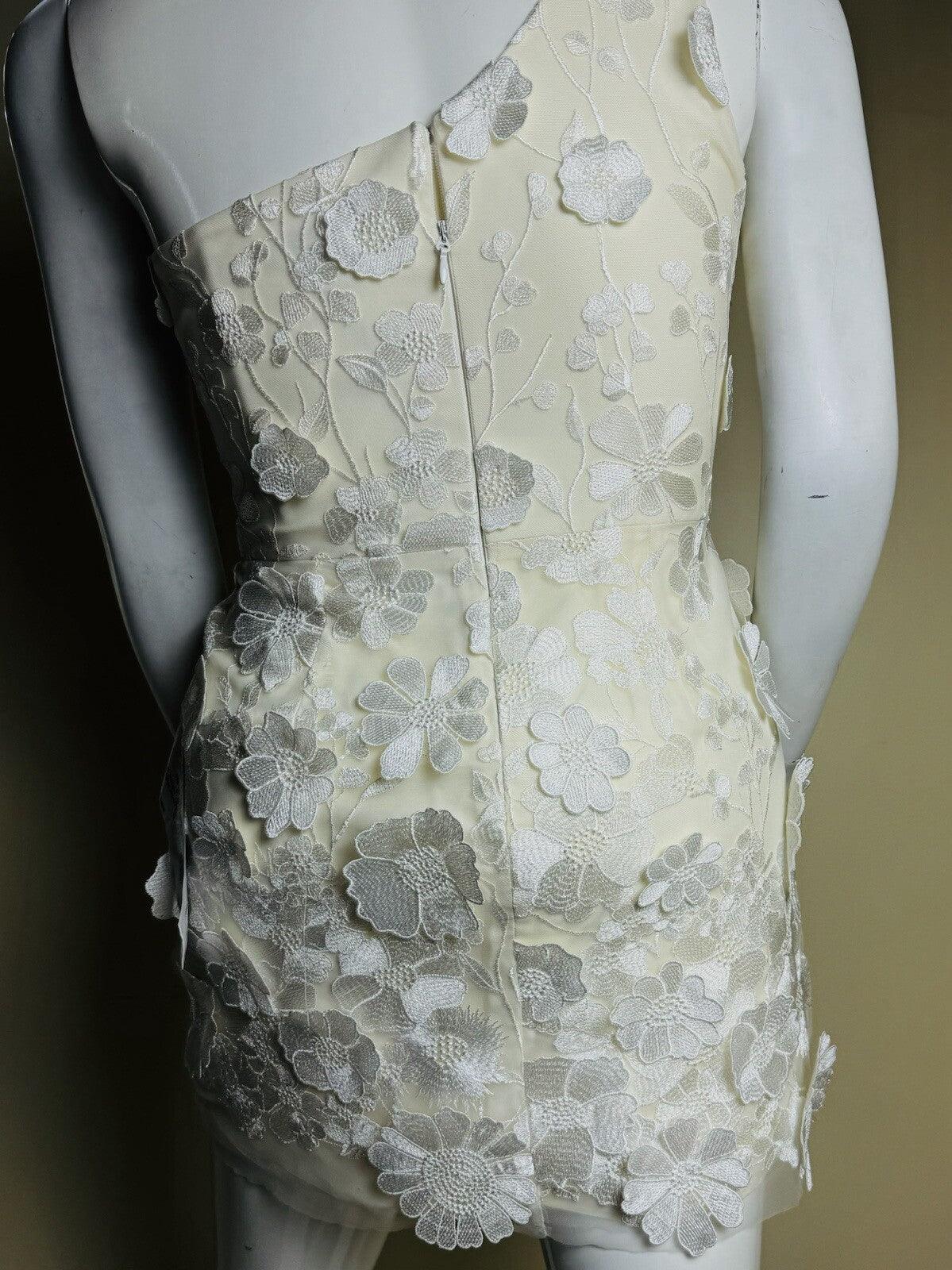 Dress The Population Off White Lace Floral Dress Size XL One Shoulder. (B.87)