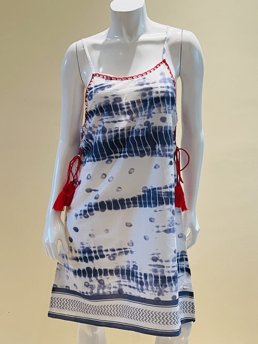 AMERICA & BEYOND Tiered Blue Cover Up Dress Adjustable Size L
