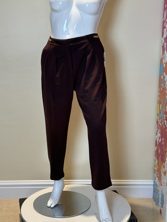 $110 Michael Kors Women's Brown W/Gold Chains Dress Pants Size L.  (61)