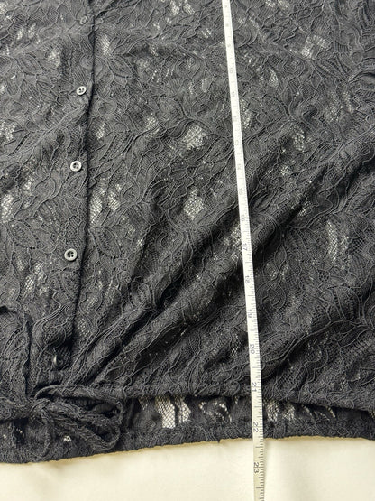 $89 Adrianna Papell Black Lace Long Sleeve Blouse Sz XL.   (B.142)