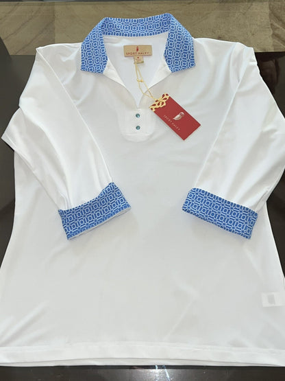 Sport Haley Women's Top Golf Polo Shirt White w/ Blue Sz M (B.13)