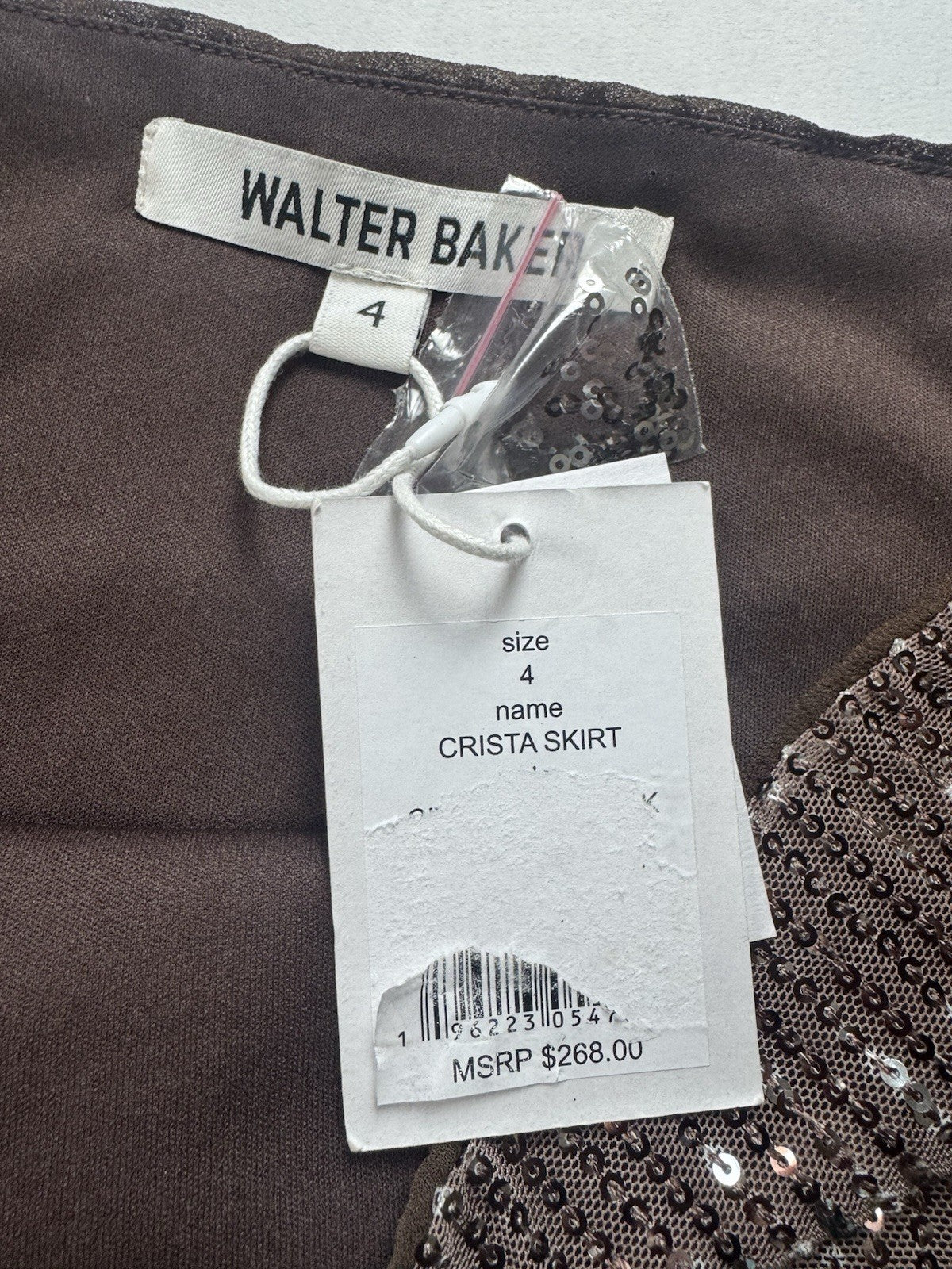 $268 Walter Baker Crista Skirt Sequin Mink Brown Size 4   (B.134)