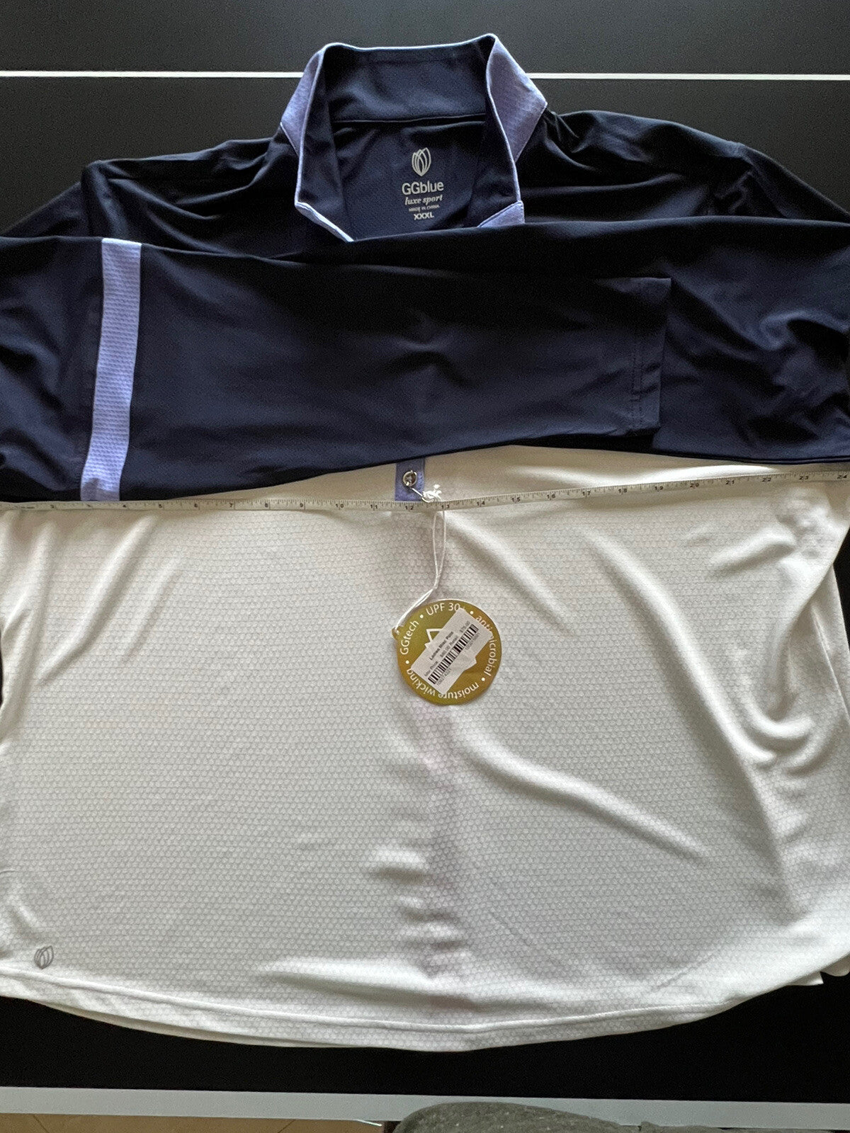 GG Blue Women's Long Sleeves Golf PoloShirt White W/Navy Top Sz 3XL