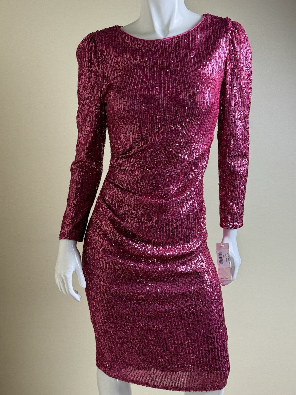 $188 Nanette Lepore Pink Sequined Long Sleeve Dress Sz 4. (B.93)