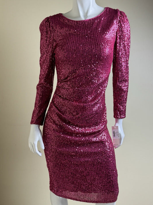 $188 Nanette Lepore Pink Sequined Long Sleeve Dress Sz 4. (B.93)
