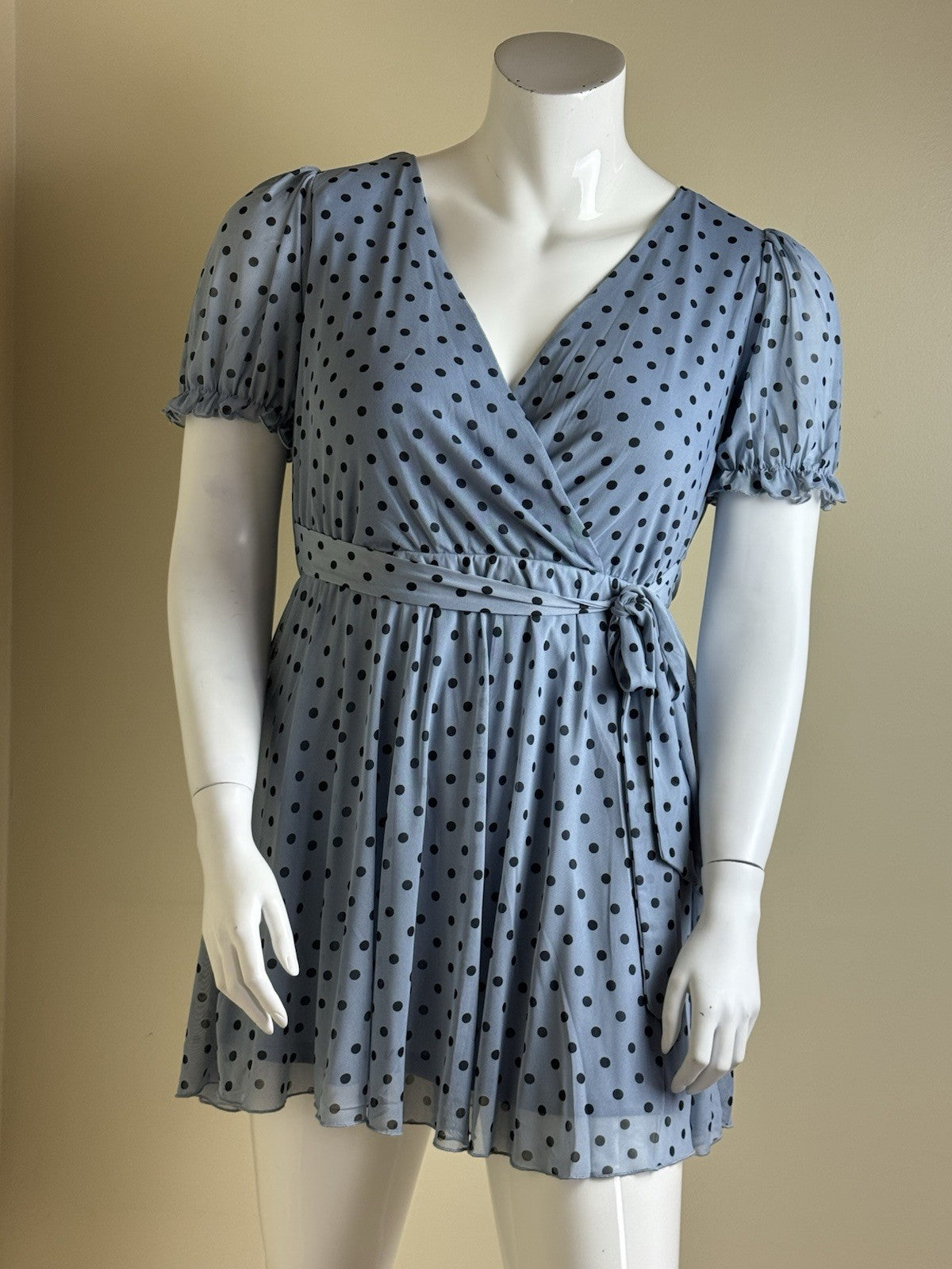 Inspired Hearts Women’s Blue Black Polka Dots Dress Sz XL.  (B.177)