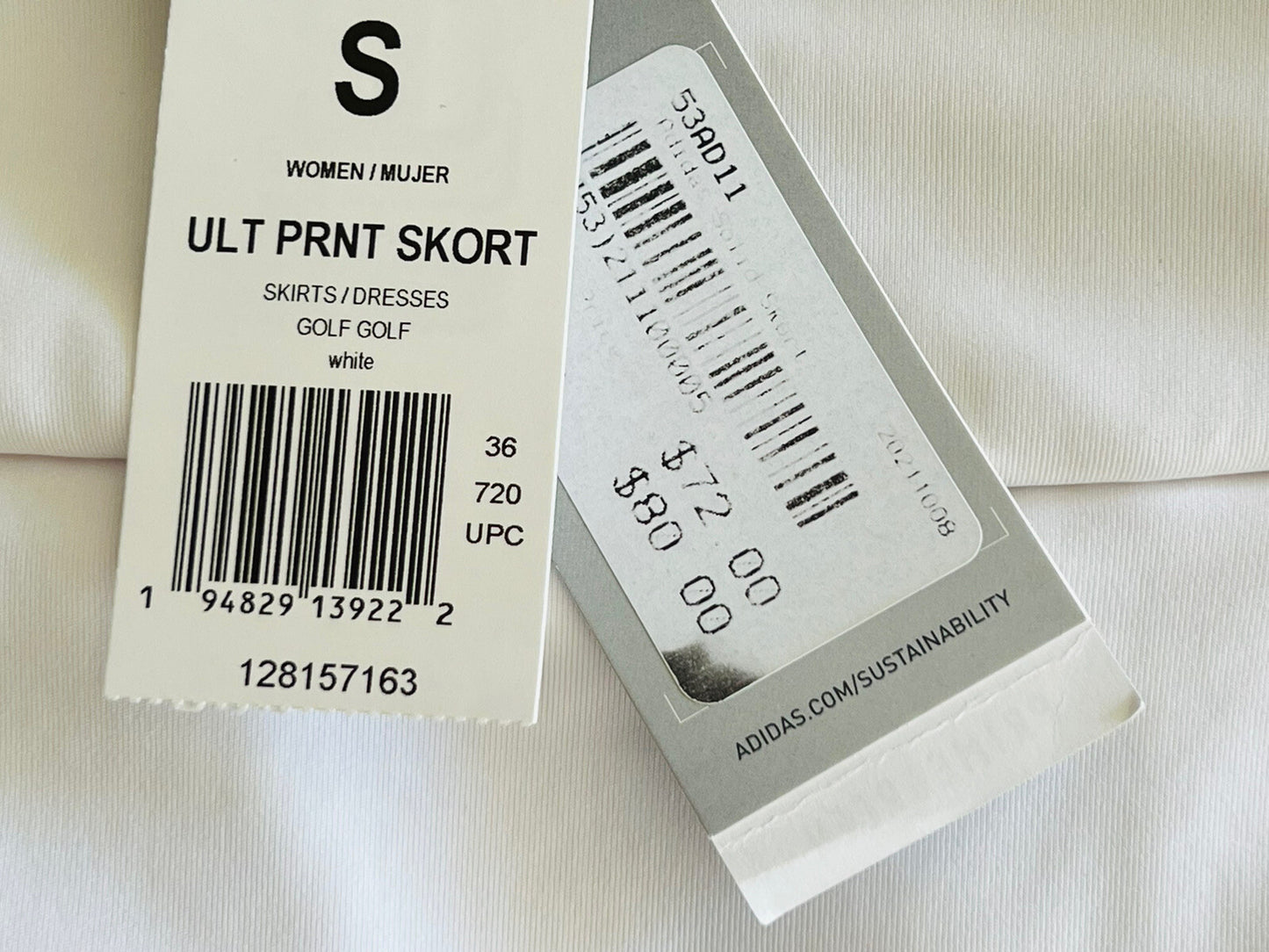 Adidas Women’s Golf Skirt Skort White w Green Pattern Sz S