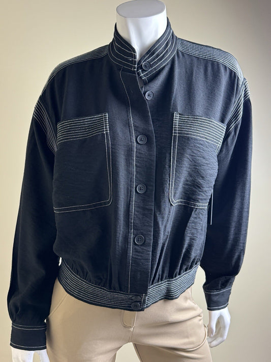 $139 DKNY Women's Contrast Stitch Banded Jacket Size XS  (B.116)