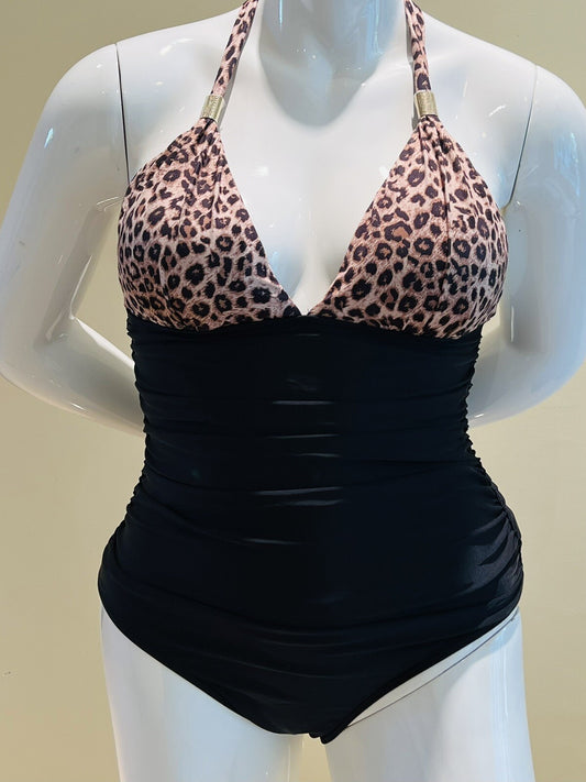 One Pc Swimsuit Black Sz 2XL Leopard Print Bathing suit