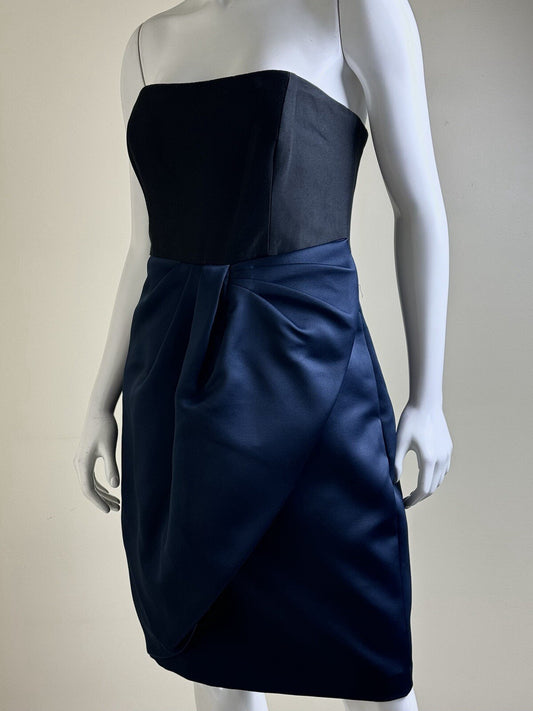 $395 Halston Black Navy Strapless Dress SZ 8. (B.118)